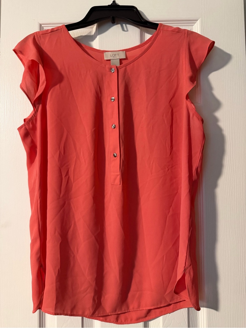 LOFT Coral-Orange Cap Sleeve Button Henley Tank